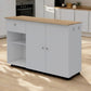 White and Natural 54" Rolling Kitchen Island With Storage