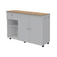 54" Natural and White Wood Flat Door Rolling Kitchen Island With Storage
