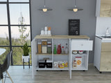 White and Natural 54" Rolling Kitchen Island With Storage