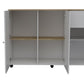 White and Natural 54" Rolling Kitchen Island With Storage