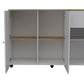 White and Natural 54" Rolling Kitchen Island With Storage