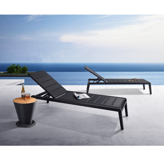 Set of Two Black Aluminum Sling Outdoor Chaise Lounges