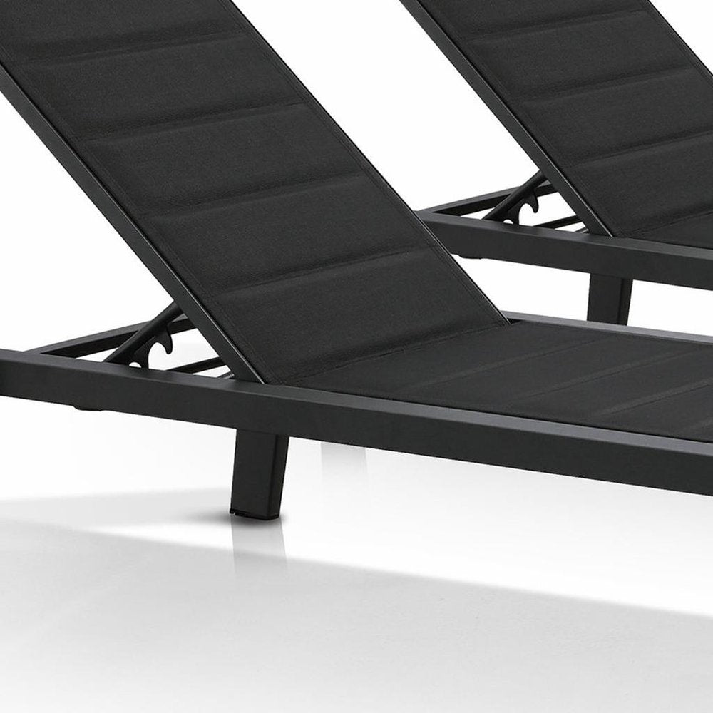 Set of Two Black Aluminum Sling Outdoor Chaise Lounges