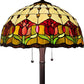62" Brown Two Light Traditional Shaped Floor Lamp With Red Flowers Stained Glass Dome Shade