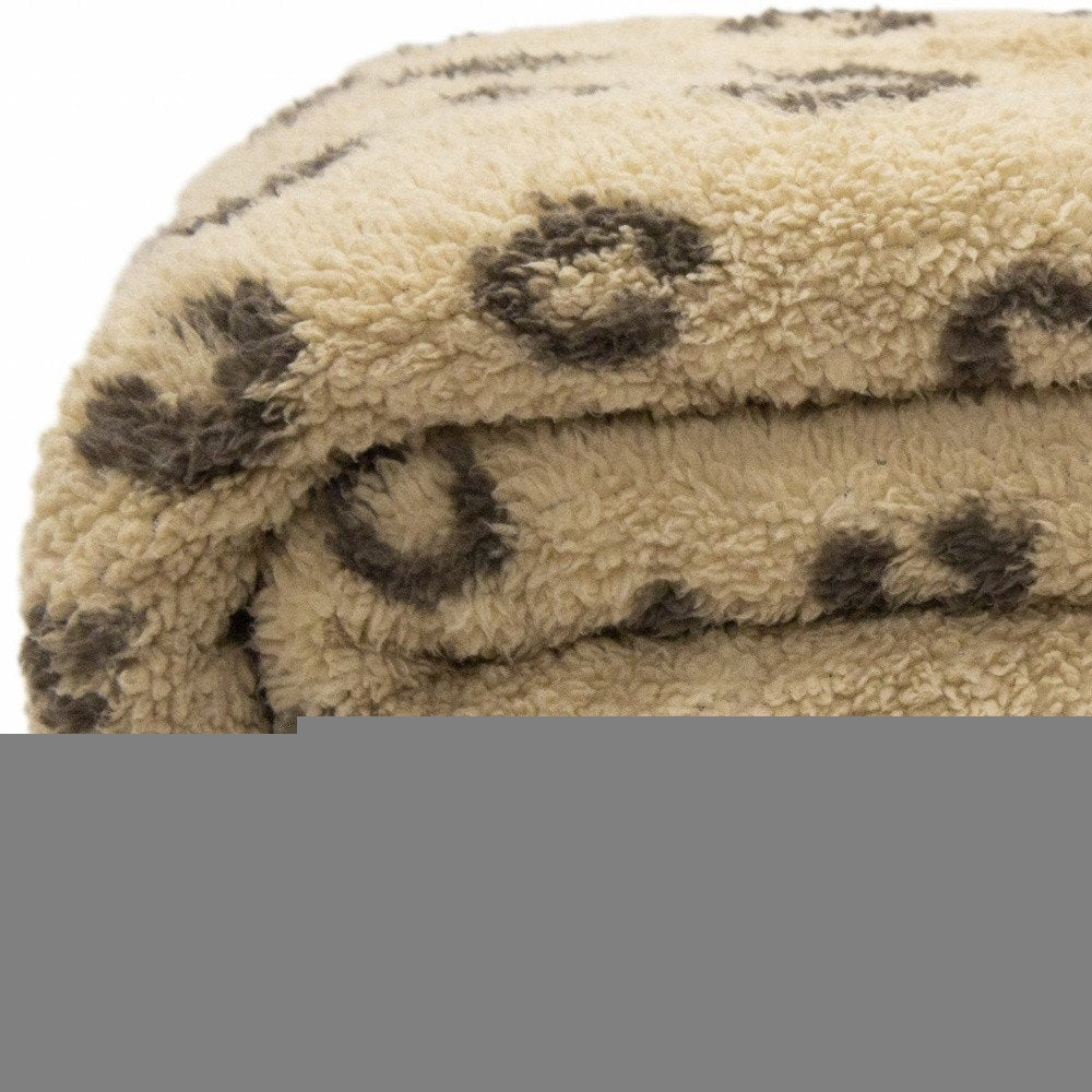 Tan Reverse and Brown Printed Sherpa and Sherpa Throw Blanket