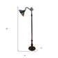 62" Brown Torchiere Floor Lamp With Blue and Yellow Flowers Glass Dome Shade