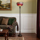 69" Black And Red Torchiere Floor Lamp With Red Dragonfly Glass Dome Shade
