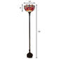 69" Black And Red Torchiere Floor Lamp With Red Dragonfly Glass Dome Shade