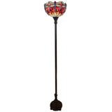 69" Black And Red Torchiere Floor Lamp With Red Dragonfly Glass Dome Shade