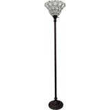 62" Brown And White Floor Lamp With White Peacock Feather Glass Bell Shade