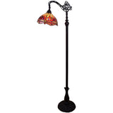 61" Black And Red Torchiere Floor Lamp With Red Dragonfly Glass Dome Shade