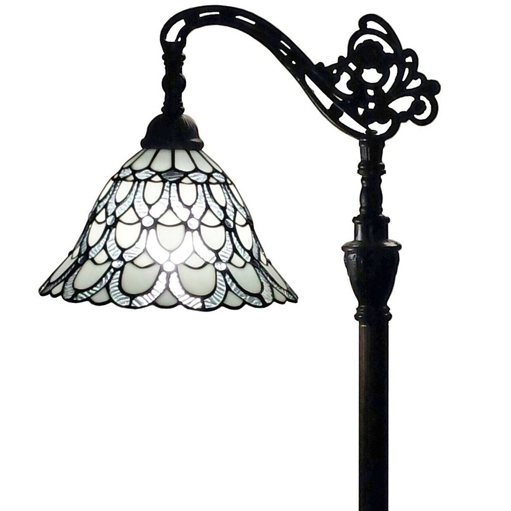 62" Brown Traditional Shaped Floor Lamp With White Stained Glass Bowl Shade