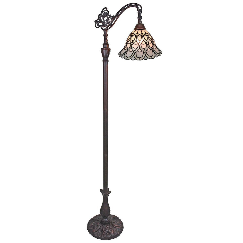 62" Brown Traditional Shaped Floor Lamp With White Stained Glass Bowl Shade