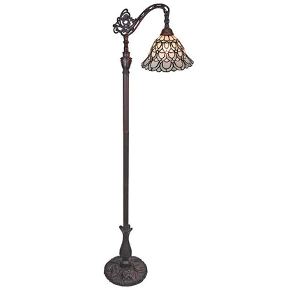 62" Brown Traditional Shaped Floor Lamp With White Stained Glass Bowl Shade