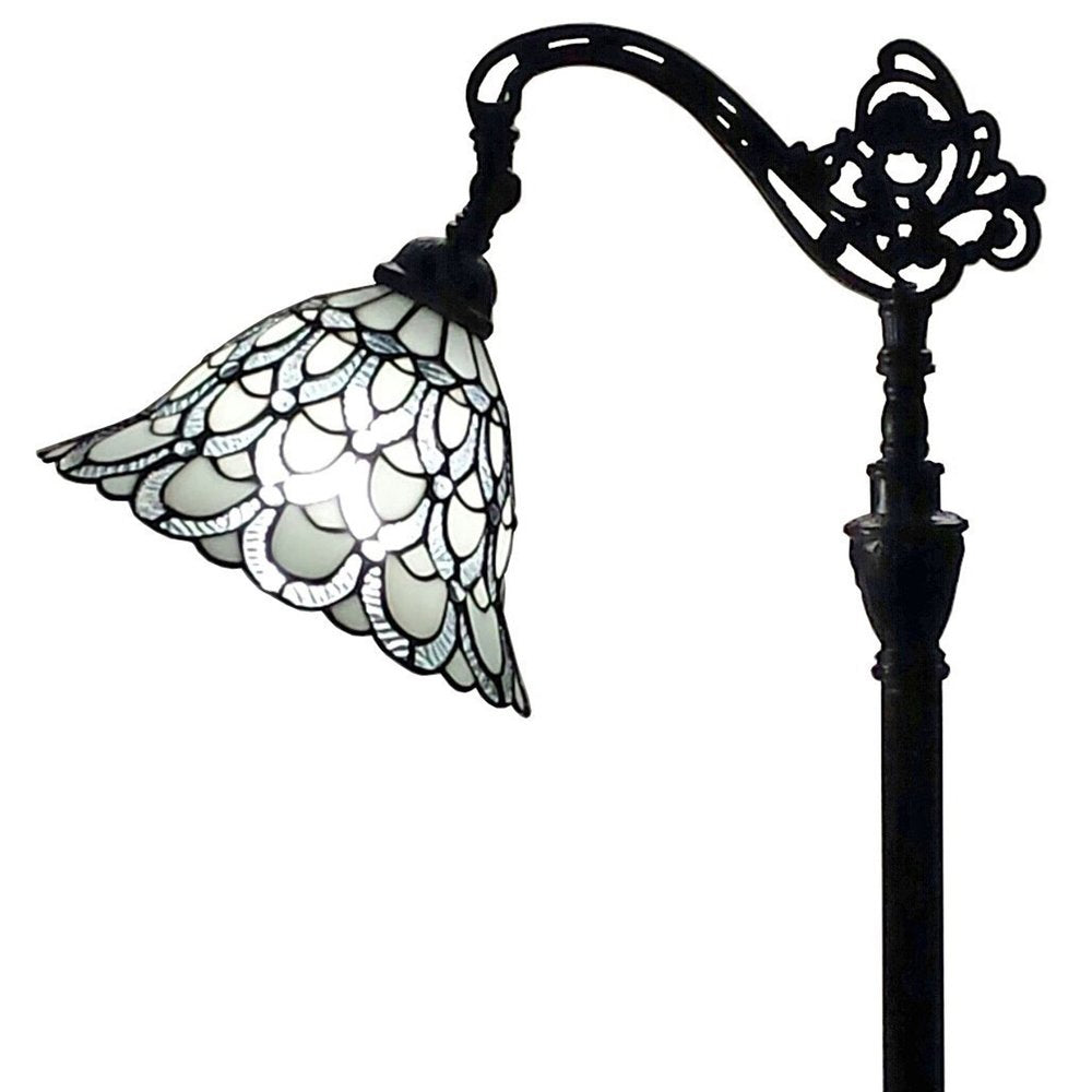 62" Brown Traditional Shaped Floor Lamp With White Stained Glass Bowl Shade