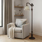 62" Brown Traditional Shaped Floor Lamp With White Stained Glass Bowl Shade
