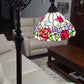 62" Espresso Metal Torchiere Floor Lamp With Green And White Flowers Glass Dome Shade