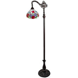 62" Espresso Metal Torchiere Floor Lamp With Green And White Flowers Glass Dome Shade
