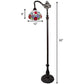 62" Espresso Metal Torchiere Floor Lamp With Green And White Flowers Glass Dome Shade