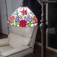 62" Espresso Metal Torchiere Floor Lamp With Green And White Flowers Glass Dome Shade