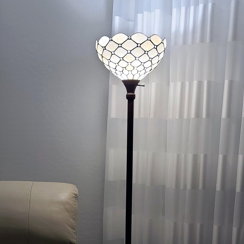 62" Brown And White Floor Lamp With White Glass Bowl Shade