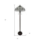 62" Dark Brown Two Light Torchiere Floor Lamp With White Fleur de Lis Glass Dome Shade