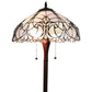 62" Dark Brown Two Light Torchiere Floor Lamp With White Fleur de Lis Glass Dome Shade