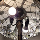 62" Dark Brown Two Light Torchiere Floor Lamp With White Fleur de Lis Glass Dome Shade
