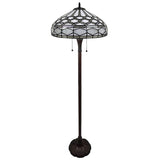 62" Brown And White Two Light Torchiere Floor Lamp With White Geometric Glass Dome Shade