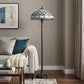 62" Brown And White Two Light Torchiere Floor Lamp With White Geometric Glass Dome Shade