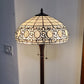 63" Brown Two Light Traditional Shaped Floor Lamp With White Stained Glass Bowl Shade