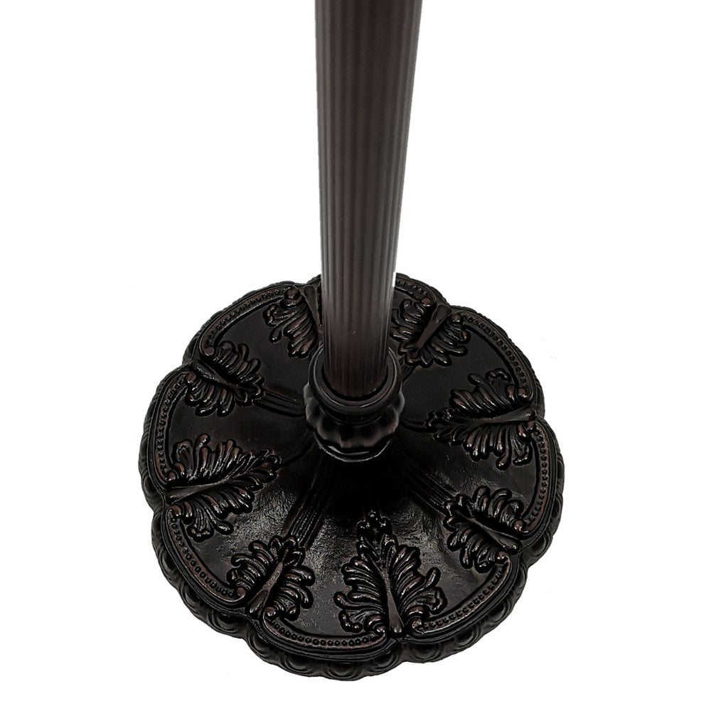 63" Brown Two Light Traditional Shaped Floor Lamp With White Stained Glass Bowl Shade