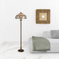 63" Brown Two Light Traditional Shaped Floor Lamp With White Stained Glass Bowl Shade