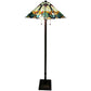 62" Espresso Two Light Torchiere Floor Lamp With Blue Flowers Glass Cone Shade
