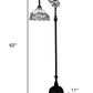 62" Brown Metal Arched Floor Lamp With White Geometric Stained Glass Shade