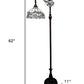 62" Brown Metal Arched Floor Lamp With White Geometric Stained Glass Shade