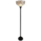 62" Brown Torchiere Floor Lamp With White Tiffany Style Glass Dome Shade