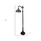 62" Brown Metal Arched Floor Lamp With Amber and Red Flowers Stained Glass Shade