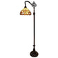 62" Brown Metal Arched Floor Lamp With Amber and Red Flowers Stained Glass Shade