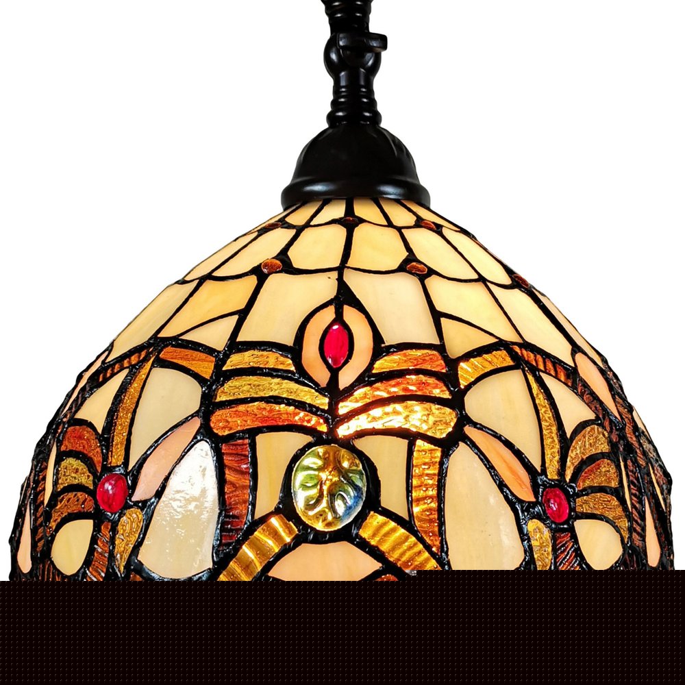 62" Brown Metal Arched Floor Lamp With Amber and Red Flowers Stained Glass Shade