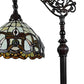 62" Brown Metal Arched Floor Lamp With Amber and Red Flowers Stained Glass Shade