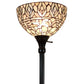 62" Brown And White Torchiere Floor Lamp With White Peacock Feather Glass Dome Shade