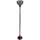 62" Brown And White Torchiere Floor Lamp With White Peacock Feather Glass Dome Shade