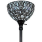 62" Brown And White Torchiere Floor Lamp With White Peacock Feather Glass Dome Shade
