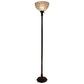 62" Brown And White Torchiere Floor Lamp With White Peacock Feather Glass Dome Shade