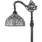 62" Brown And White Torchiere Floor Lamp With White Peacock Feather Glass Dome Shade