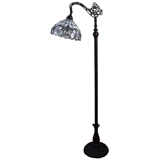 62" Brown And White Torchiere Floor Lamp With White Flowers Glass Dome Shade