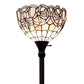 72" Brown And White Torchiere Floor Lamp With White Flowers Glass Dome Shade