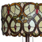 63" Beige Metal Two Light Torchiere Floor Lamp With Red And White Flowers Glass Drum Shade