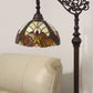 62" Beige Torchiere Floor Lamp With Brown And White Flowers Glass Dome Shade